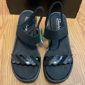Skechers Cali Rumblers City Dash Slingback Wedge Sandals. Black. Size 9. NWT!